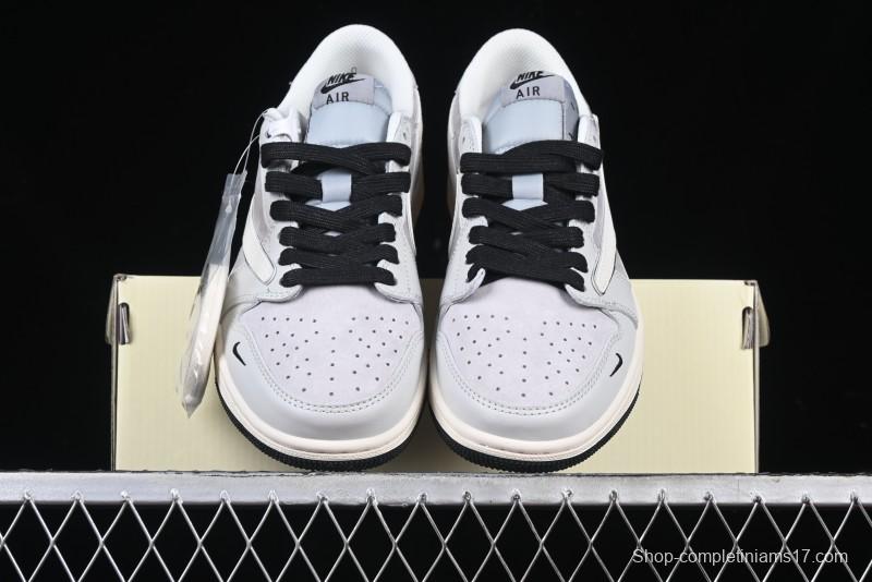 Nike Travis Scott x Fragment Design x Air Jordan 1 Low OG SP AJ1 Retro Sneakers in Summer Cicada Grey - XZ6898-001