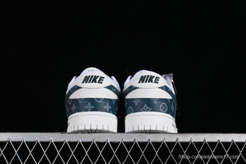 Nike SB Dunk Low LV Collaboration - Dark Blue Print Anniversary High-End Custom Low-Top Casual Sneakers - DQ1098-363