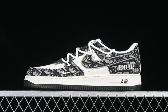 Nike Air Force 1 '07 Low Dior Collaboration Black Pattern Drawstring Casual Sneakers - SJ1198-106