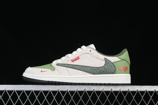 Nike Travis Scott x Fragment Design x Air Jordan 1 Low OG SP AJ1 Snake Year Limited Edition Low-Top Casual Sneakers - DM7866-075