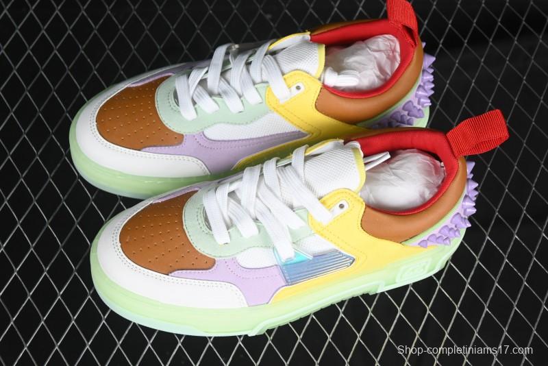 Christian Louboutin Funnyto Flat French Luxury Brand Green Color Block Low Top Sneakers - X.D4