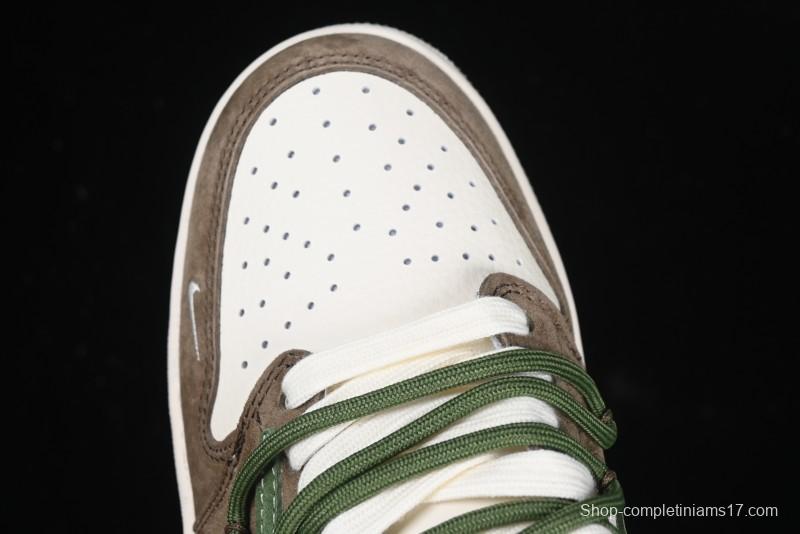 Nike Travis Scott x Fragment Design x Air Jordan 1 Low OG SP AJ1 Stussy Collaboration Suede Green Low Top Casual Sneakers - XS3186-202