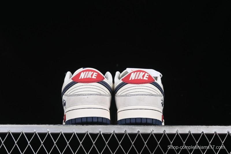 Nike SB Dunk Low Stussy Collaboration Embroidered Navy Swoosh Anniversary Custom Low-Top Casual Sneakers - MM1089-032