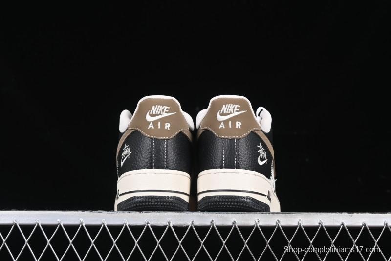 Nike Air Force 1 '07 Low Stussy Collaboration Black Leather & Gum Sole Low-Top Casual Sneakers - CH6336-519