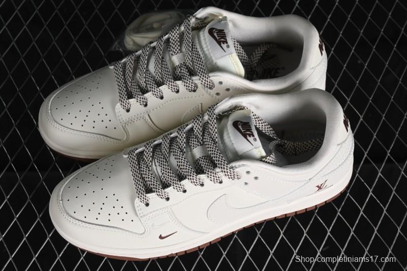 Nike SB Dunk Low LV Collaboration - Double Swoosh Beige Brown Anniversary High-End Custom Low-Top Casual Skate Shoes - XX2025-309
