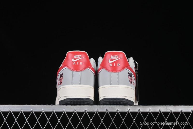 Nike Air Force 1 '07 Low Nezha Collaboration Grey Red Swoosh Casual Sneakers - DF0188-046