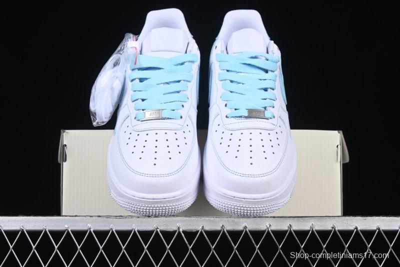 Nike Air Force 1 '07 Low Casual Sneakers with White & Blue Swoosh - CW2288-026