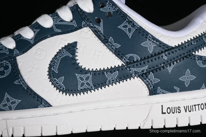 Nike SB Dunk Low LV Collaboration - Dark Blue Print Anniversary High-End Custom Low-Top Casual Sneakers - DQ1098-363