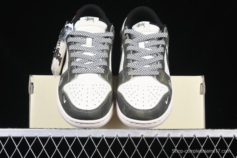 Nike SB Dunk Low Stussy Collaboration - Camo Black Swoosh Anniversary High-End Custom Low-Top Casual Sneakers - DM6868-011