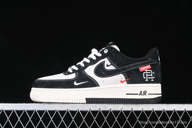 Nike Air Force 1 '07 Low Supreme Champion Collaboration Beige Black Mini Swoosh Casual Sneakers - SJ6698-019