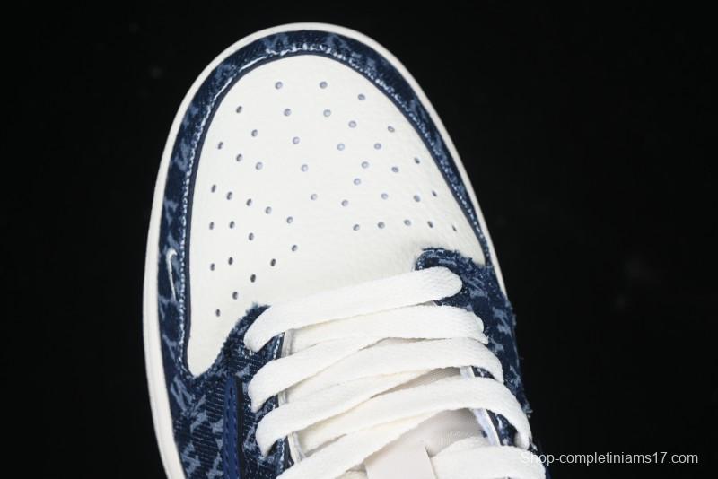 Nike Travis Scott x Fragment Design x Air Jordan 1 Low OG SP AJ1 MLB Collaboration White Blue Denim Low-top Casual Sneakers - DM7866-051