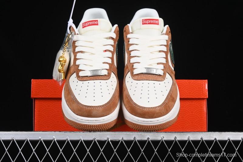 Nike Air Force 1 '07 Low Supreme Year of the Snake Limited Edition Green Brown Double Swoosh Casual Sneakers - DM6688-025