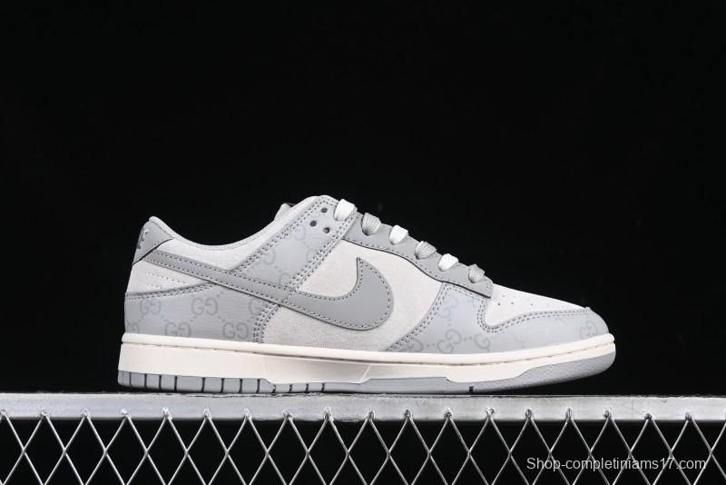 Nike SB Dunk Low Gucci Collaboration Dark Pattern Grey Swoosh Anniversary Custom Low-Top Casual Skate Shoes - DM6868-013