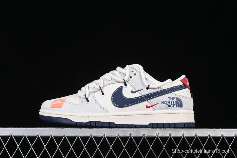 Nike SB Dunk Low The North Face Collaboration Anniversary Edition Custom Patchwork Navy Swoosh Low-Top Casual Skate Shoes - YX5066-255