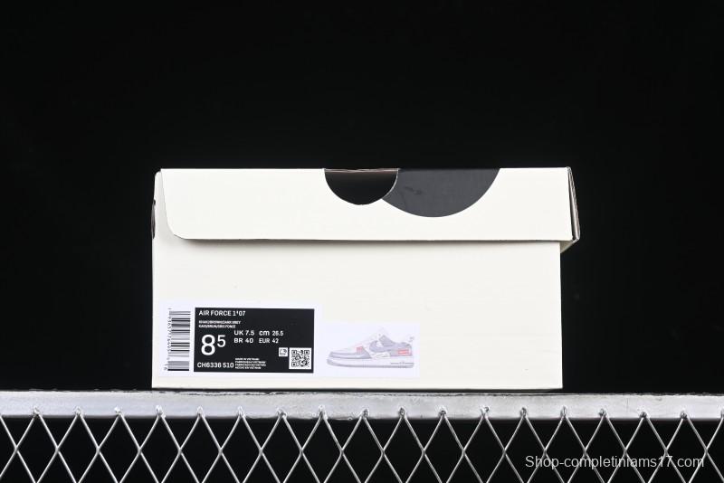 Nike Air Force 1 '07 Low Supreme Collaboration Grey Swoosh Red Tab Low-Top Casual Sneakers - CH6336-510