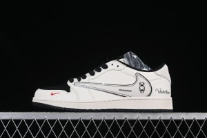 Nike Travis Scott x Fragment Design x Air Jordan 1 Low OG SP Cartoon Beige Black Low-top Casual Sneakers - XS7089-526