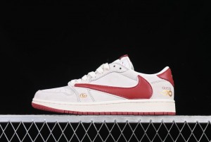 Nike Travis Scott x Fragment Design x Air Jordan 1 Low OG SP AJ1 Retro Sneakers with Reverse Swoosh - XZ6188-056