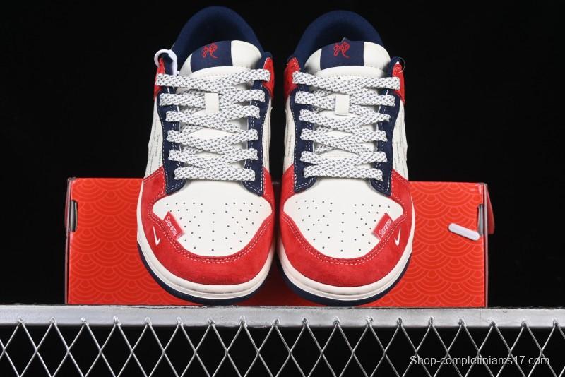 Nike SB Dunk Low Supreme Collaboration - China Red with 3D White Swoosh Anniversary Custom Low-Top Casual Sneakers - FC1688-209