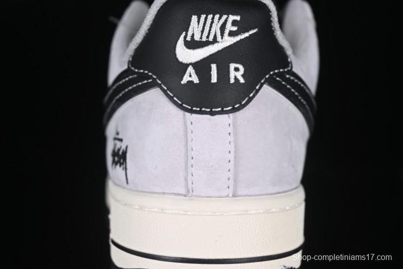 Nike Air Force 1 '07 Low Stussy Collaboration Silver Trim Black Swoosh Low-Top Casual Sneakers - XZ6188-912
