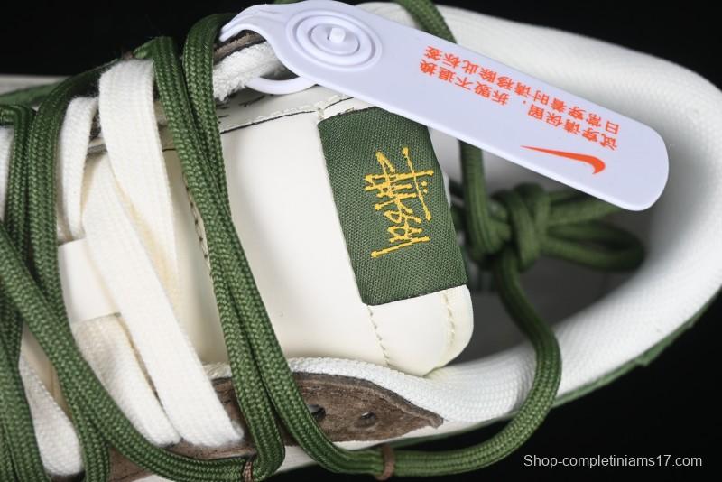 Nike Travis Scott x Fragment Design x Air Jordan 1 Low OG SP AJ1 Stussy Collaboration Suede Green Low Top Casual Sneakers - XS3186-202