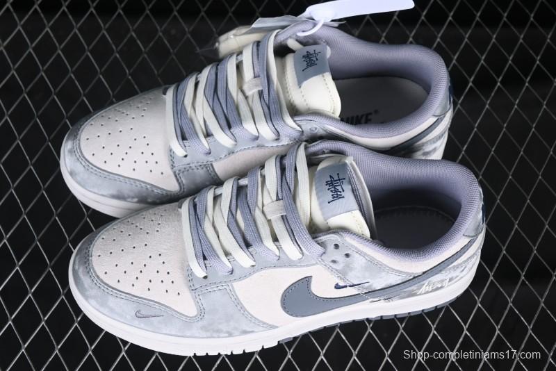 Nike SB Dunk Low Stussy Collaboration Tie-Dye Grey Hook Anniversary Custom Low-Top Casual Skate Shoes - DM6868-037