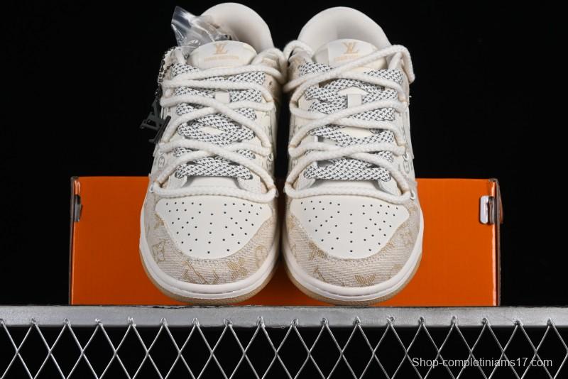 Nike SB Dunk Low LV Collaboration - Yellow Denim Print Anniversary High-End Custom Low-Top Casual Sneakers - SJ2068-247