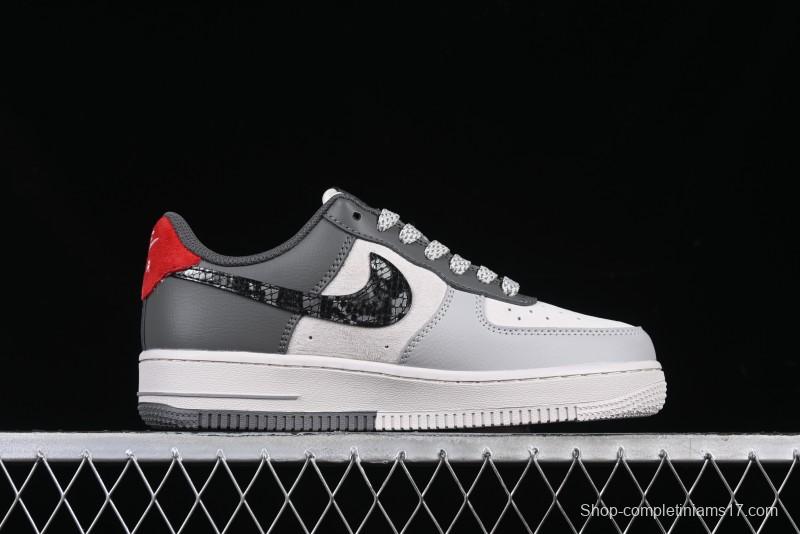 Nike Air Force 1 '07 Low The North Face Collaboration Beige Grey Black Snake Leather Custom Casual Sneakers - DM6688-052