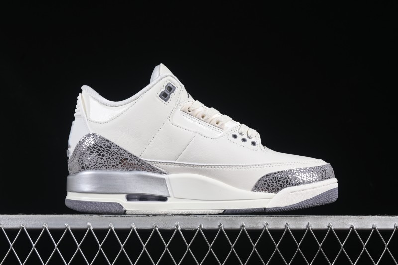 Nike Air Jordan 3 Retro Sneakers Sail Metallic Silver with Elephant Print Accents - CK9246-100