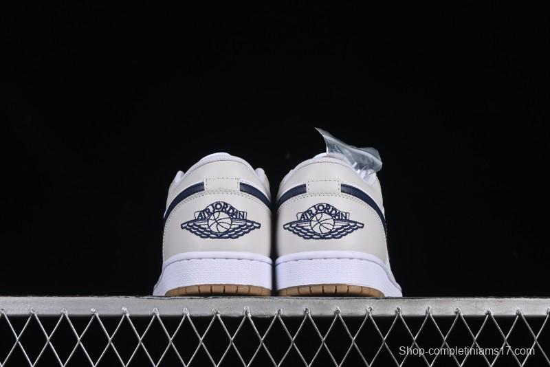 Nike Air Jordan 1 Low AJ1 Casual Sneakers with Cream and Blue Accents - 553558-146