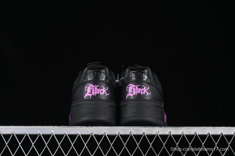 NY Yankees Black Leather Sneakers with Bold Pink Logo