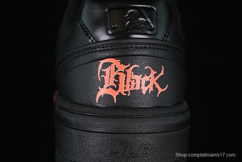 NY Yankees Black Leather Sneakers – Bold Orange Logo Edition