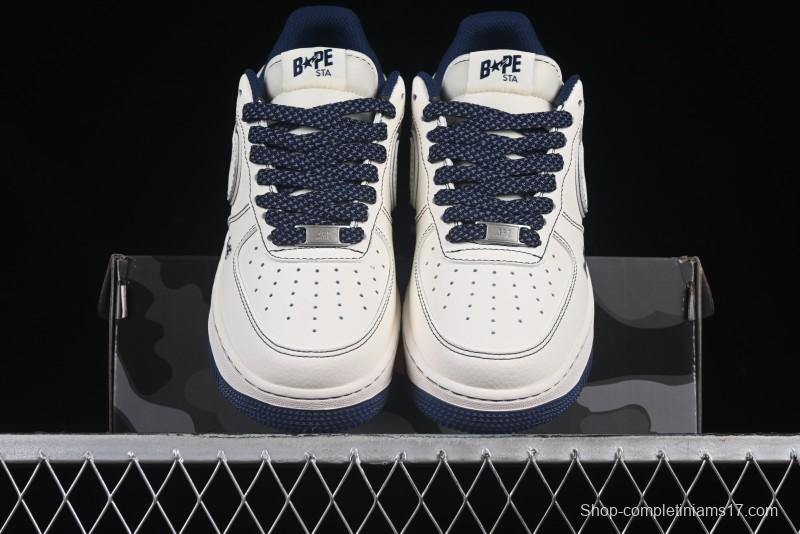 Nike Air Force 1 '07 Low Bape Collaboration Off-White Navy Blue Casual Sneakers - HH7518-066