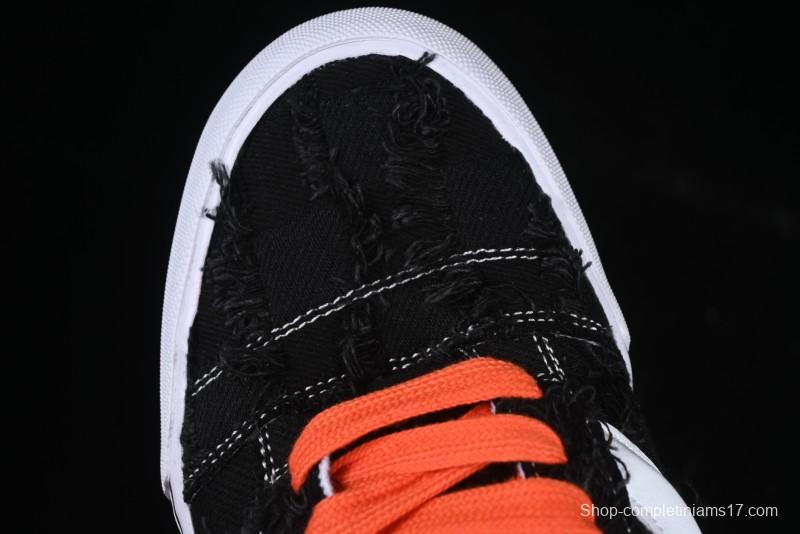 Vans Old Skool Distressed Black Canvas Sneakers with Orange Accents