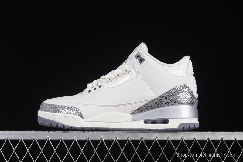 Nike Air Jordan 3 Retro Sneakers Sail Metallic Silver with Elephant Print Accents - CK9246-100