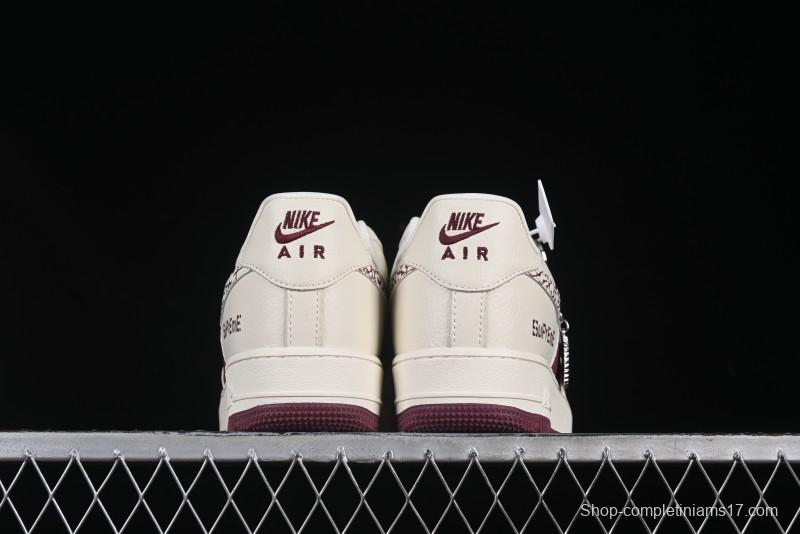 Nike Air Force 1'07 Low Supreme Collaboration Rice Wine Red Casual Sneakers - KK1988-070
