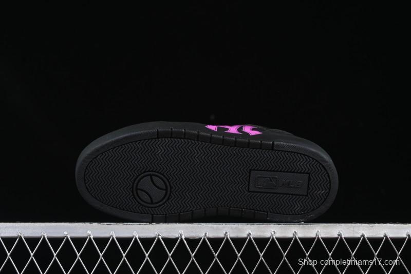 NY Yankees Black Leather Sneakers with Bold Pink Logo
