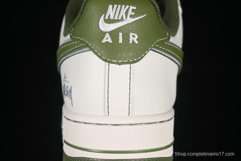 Nike Air Force 1 '07 Low Stussy Collaboration Dual-Tone Beige Green Casual Sneakers with Strap - XS1958-525