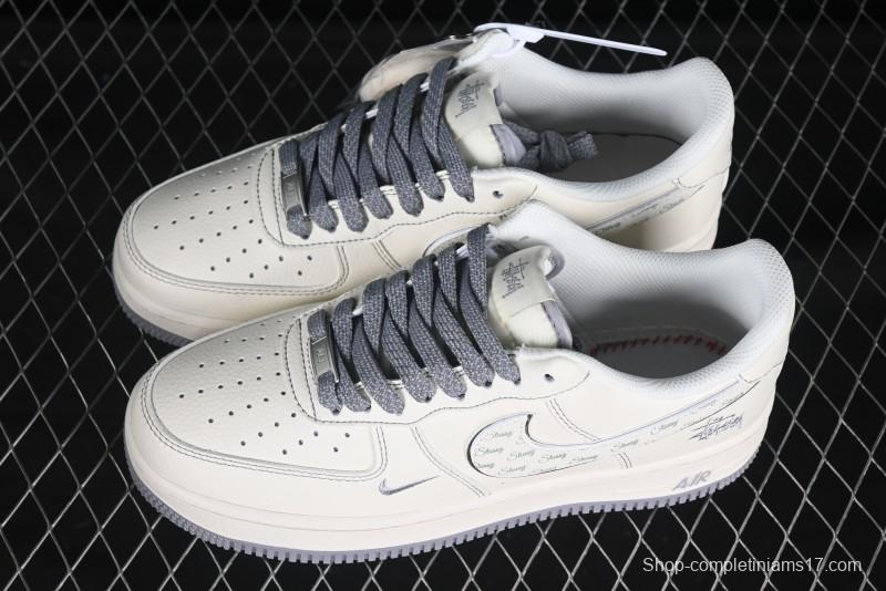 Nike Air Force 1 '07 Low Stussy Collaboration Grey Swoosh Casual Sneakers - HH7518-041