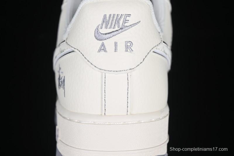 Nike Air Force 1 '07 Low Stussy Collaboration Grey Swoosh Casual Sneakers - HH7518-041