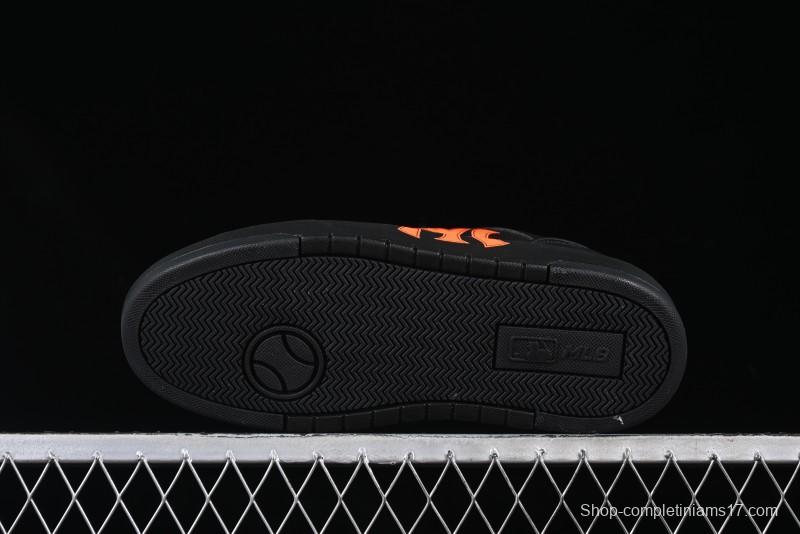 NY Yankees Black Leather Sneakers with Bold Orange Logo