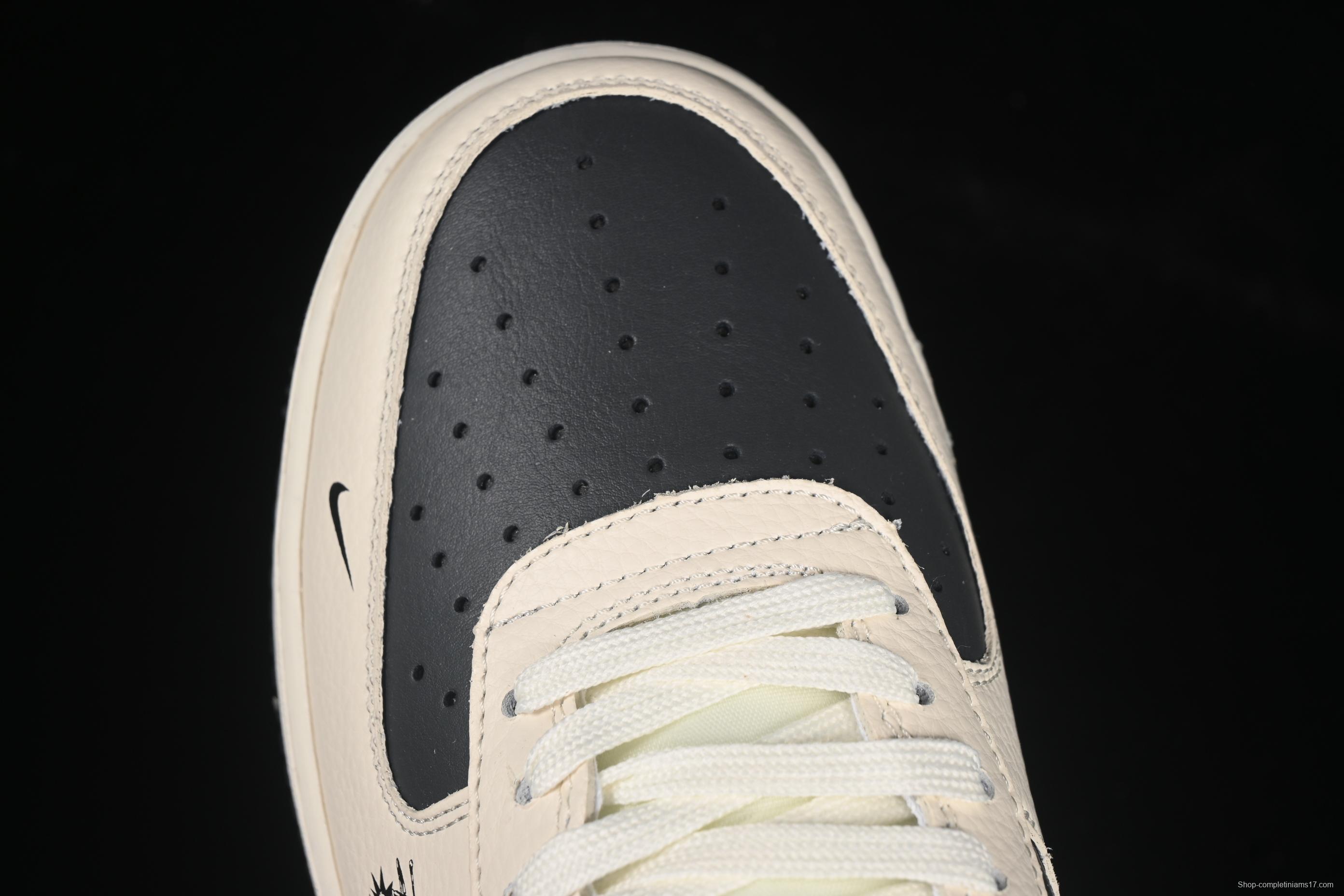 Nike Air Force 1 '07 Low Stussy Collaboration Beige Black Splatter Swoosh Casual Sneakers - DF0188-042