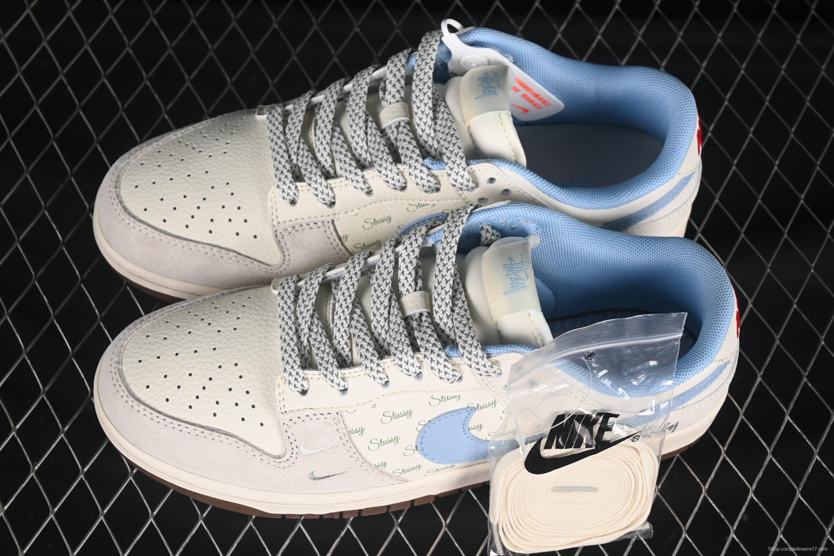Nike SB Dunk Low Stussy Collaboration Water Blue Swoosh Anniversary Custom Low-Top Casual Skate Shoes - ZH2598-248