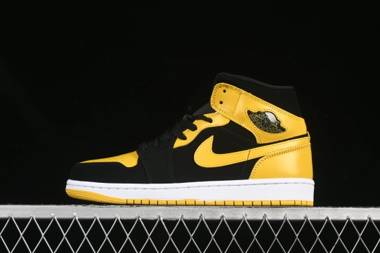 Nike Air Jordan 1 Mid AJ1 Black Yellow Mid-Top Casual Sneakers - HJ6654-071