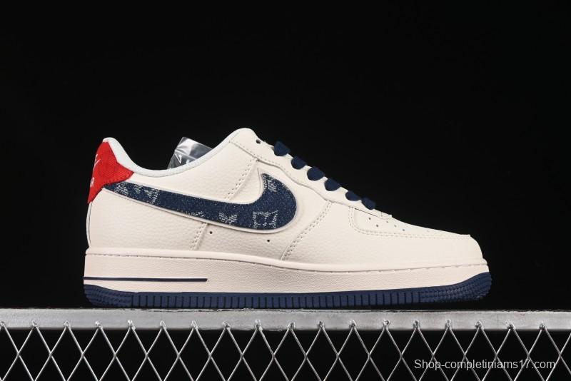 Nike Air Force 1'07 Low LV Collaboration Blue Denim Swoosh Casual Sneakers - XX3168-128