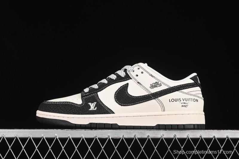 Nike SB Dunk Low LV Series Denim Black Swoosh Anniversary Custom Low-Top Casual Skate Shoes - FC1688-223