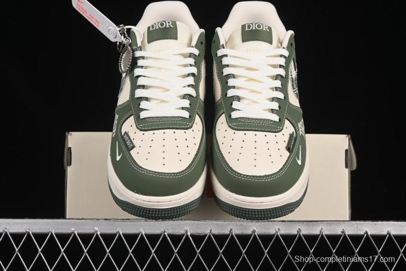 Nike Air Force 1'07 Low Dior Collaboration Dark Green Floral Swoosh Casual Sneakers - KK1988-081