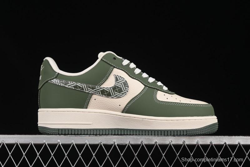 Nike Air Force 1'07 Low Dior Collaboration Dark Green Floral Swoosh Casual Sneakers - KK1988-081