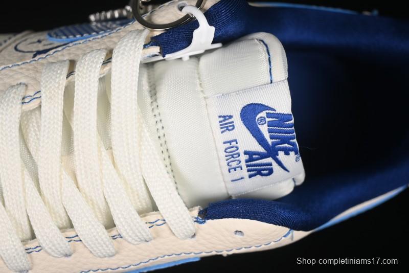 Nike Air Force 1'07 Low Casual Sneakers with Blue Line Ghost Face Design - DF0188-053