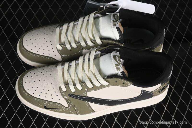 Nike Travis Scott x Fragment Design x Air Jordan 1 Low OG SP AJ1 Retro Sneakers in Dark Olive - LD2025-018