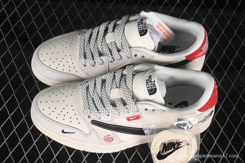Nike Travis Scott x Fragment Design x Air Jordan 1 Low OG SP AJ1 North Face Collaboration Dual Swoosh Low-Top Casual Sneakers - YX5066-308